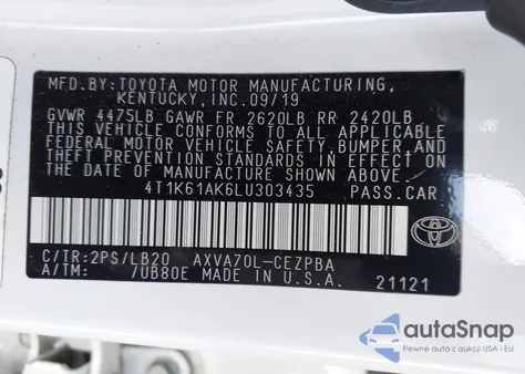 2020 Toyota Camry Xse из США, поврежденный, VIN 4T1K61AK6LU303435